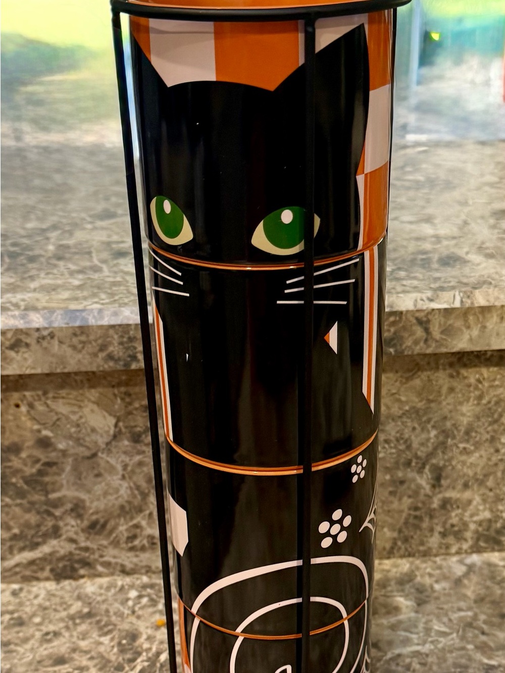 🌸H55 - Black and Orange Cat-Themed Coffee Mug Set - Temptations 🐈⬛🎃🛍️